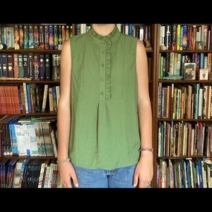 Green J. Crew Ruffle-trim Crepe Tank